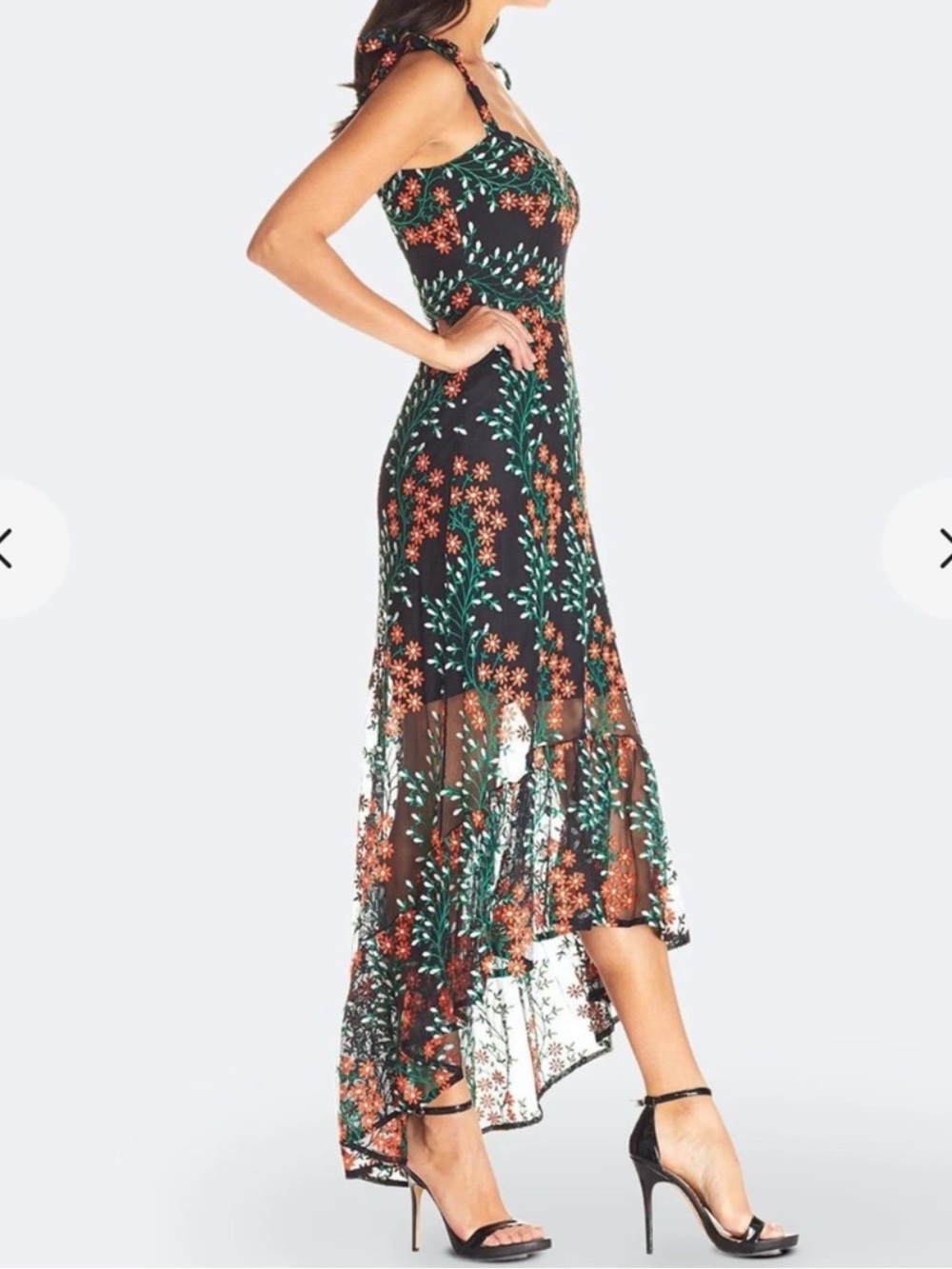 Dress the Population wren tie , Floral embroidered-midi Dress